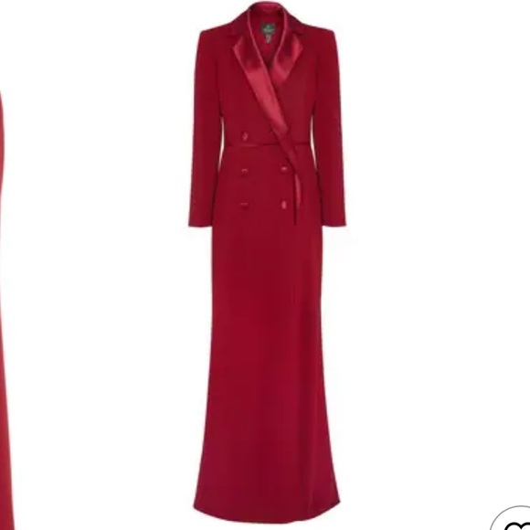 Adrianna Papell Long Sleeve Notch Lapel Surplice Crepe Tuxedo Mermaid Gown - Picture 5 of 13